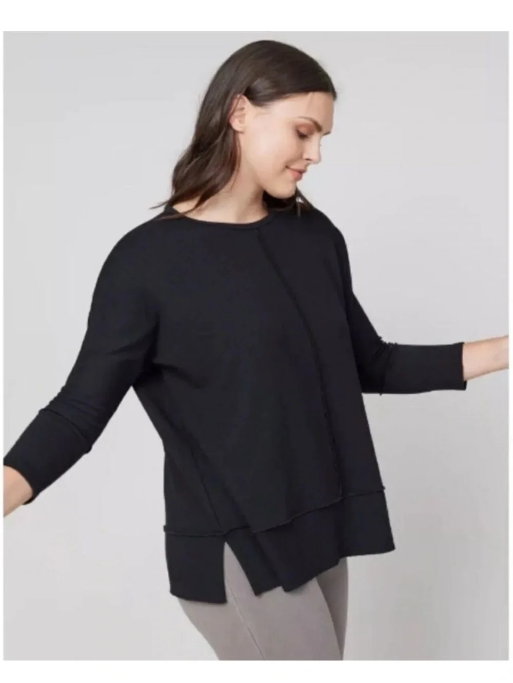 Spanx 1X Perfect Length Dolman Black Sweatshirt Relaxed Lounge Minimal